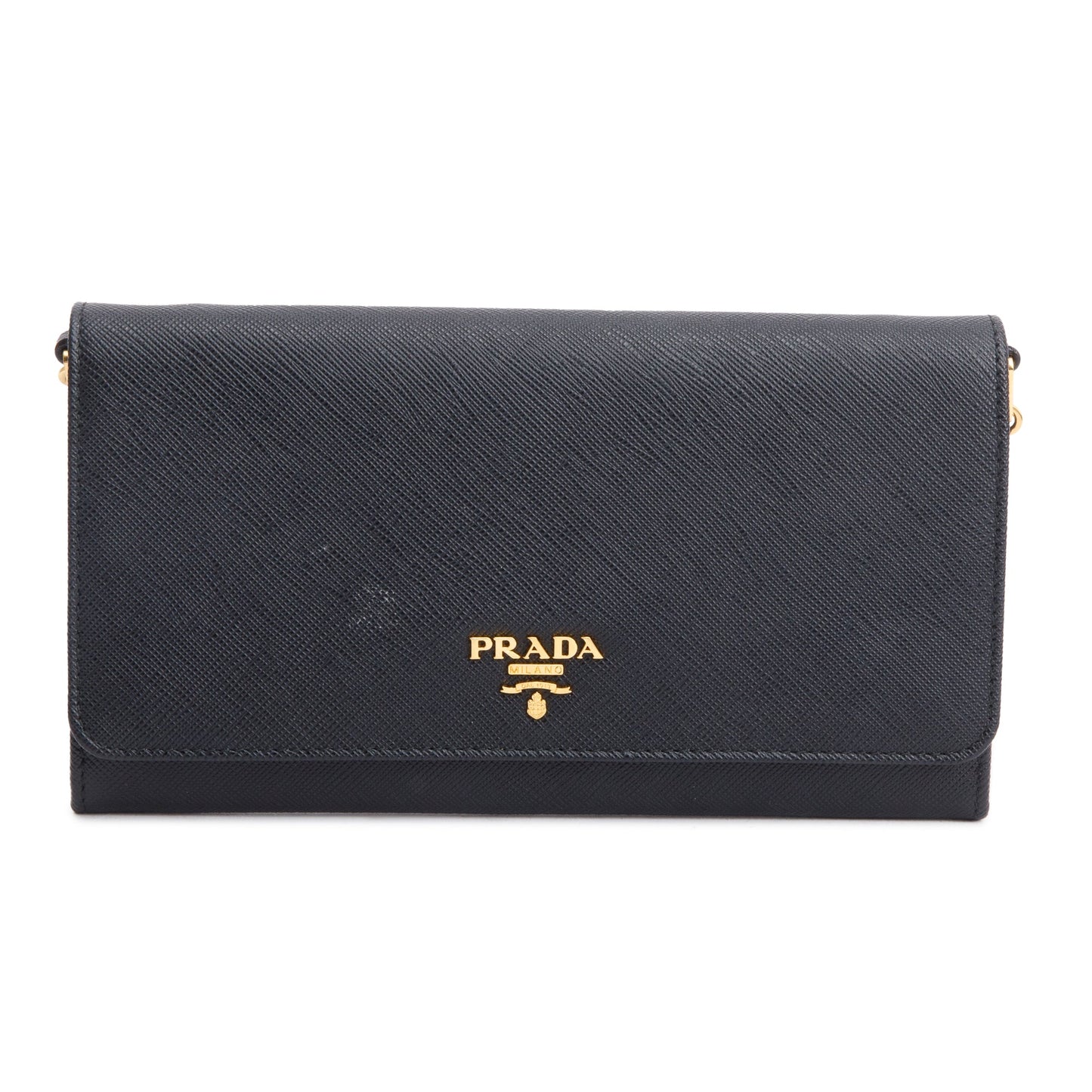 Prada Black Saffiano Metal Continental Wallet on Chain