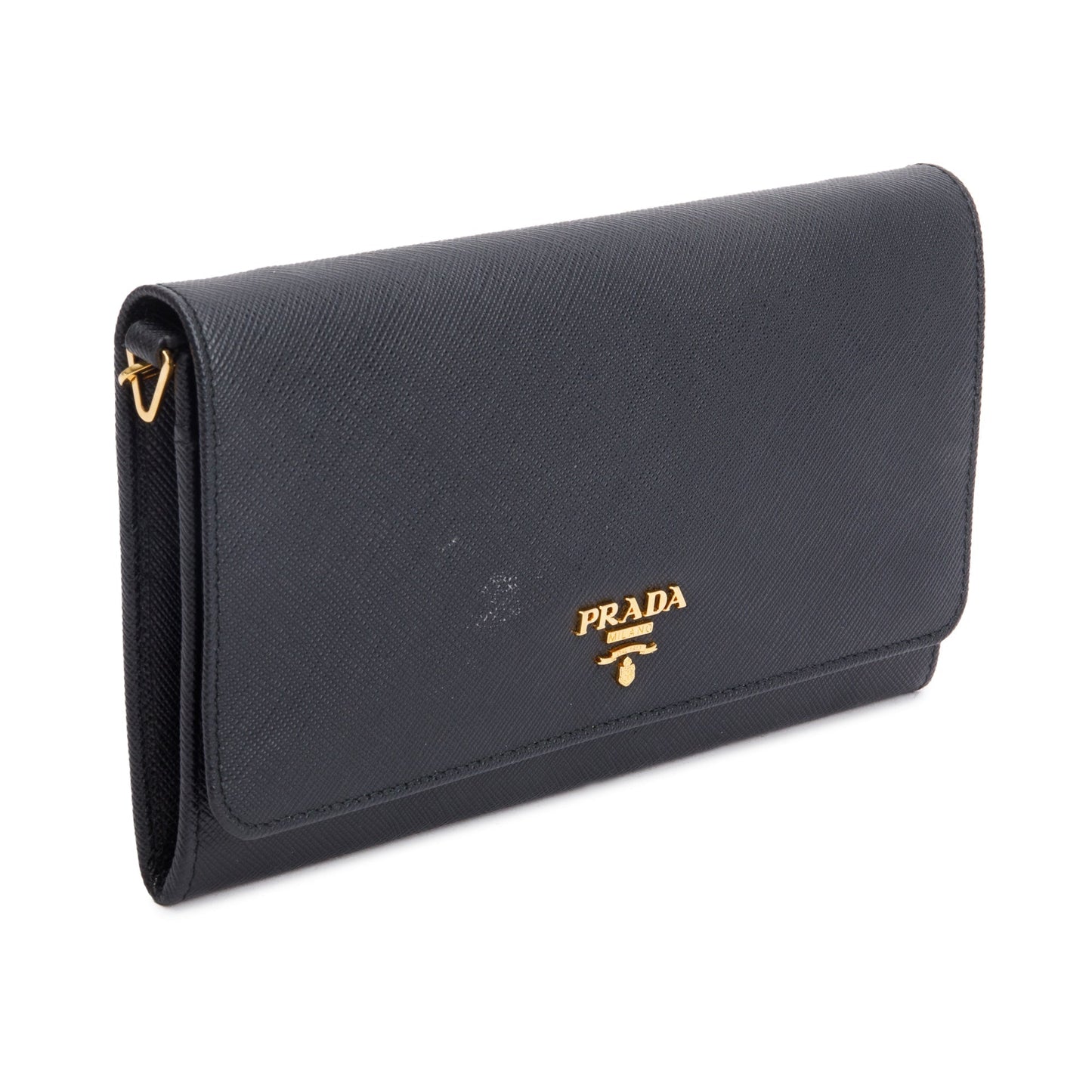 Prada Black Saffiano Metal Continental Wallet on Chain