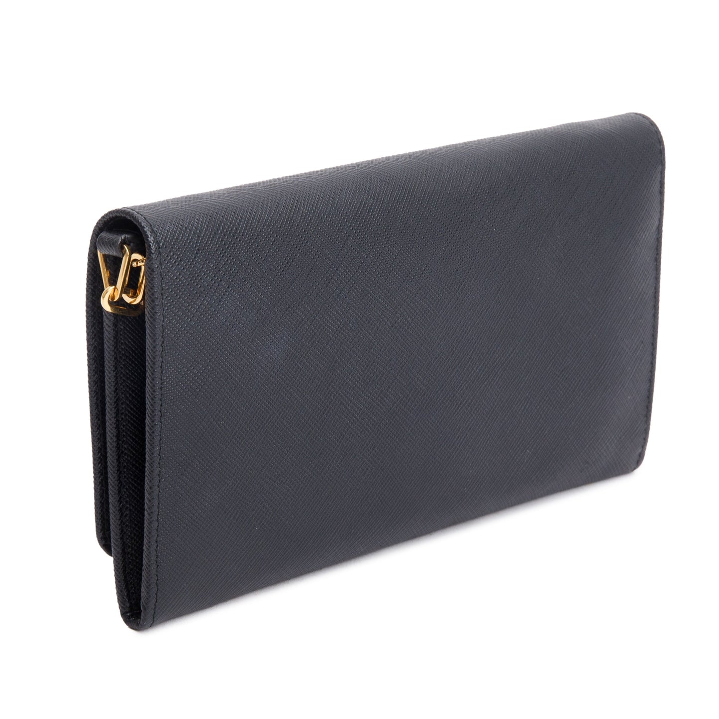Prada Black Saffiano Metal Continental Wallet on Chain