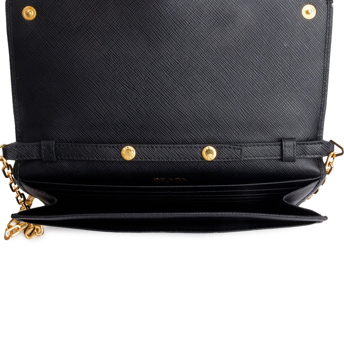 Prada Black Saffiano Metal Continental Wallet on Chain