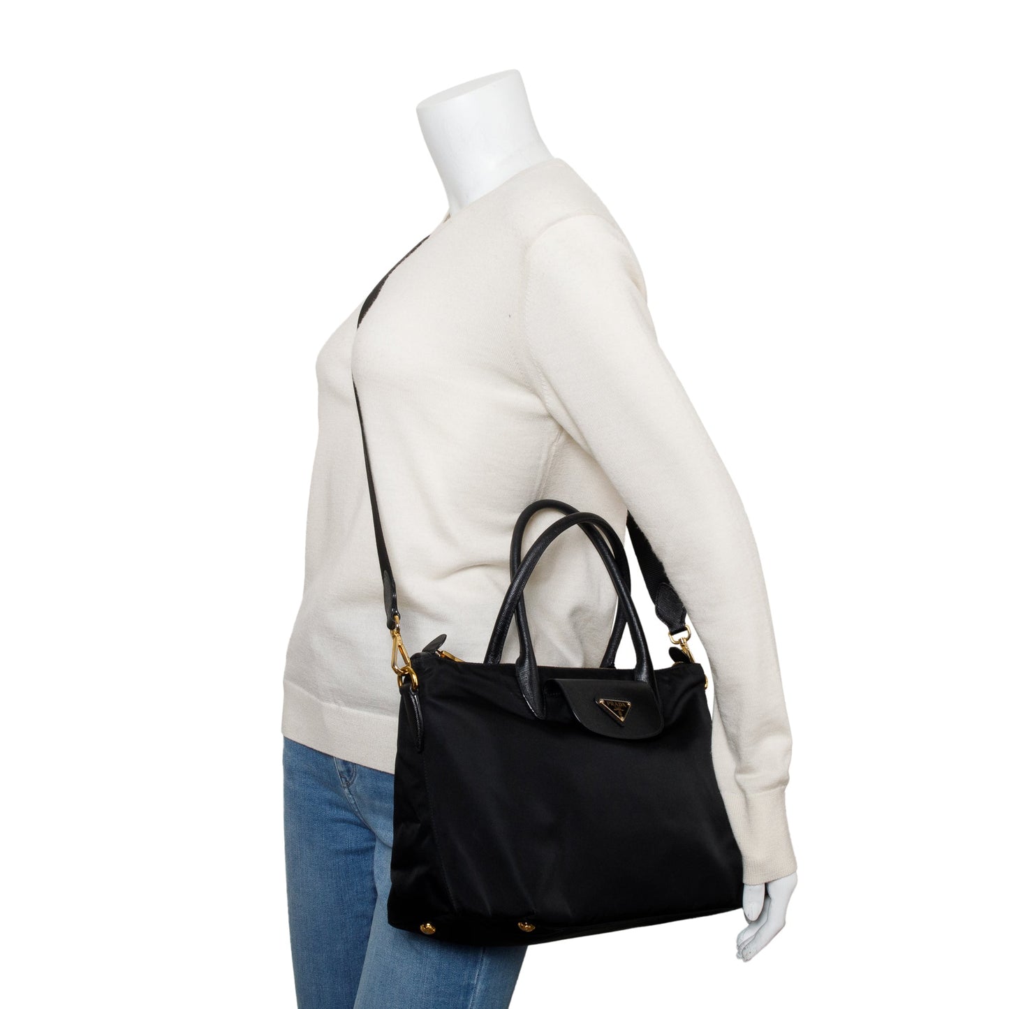 Prada Black Saffiano-Trimmed Tessuto Nylon Handle Tote