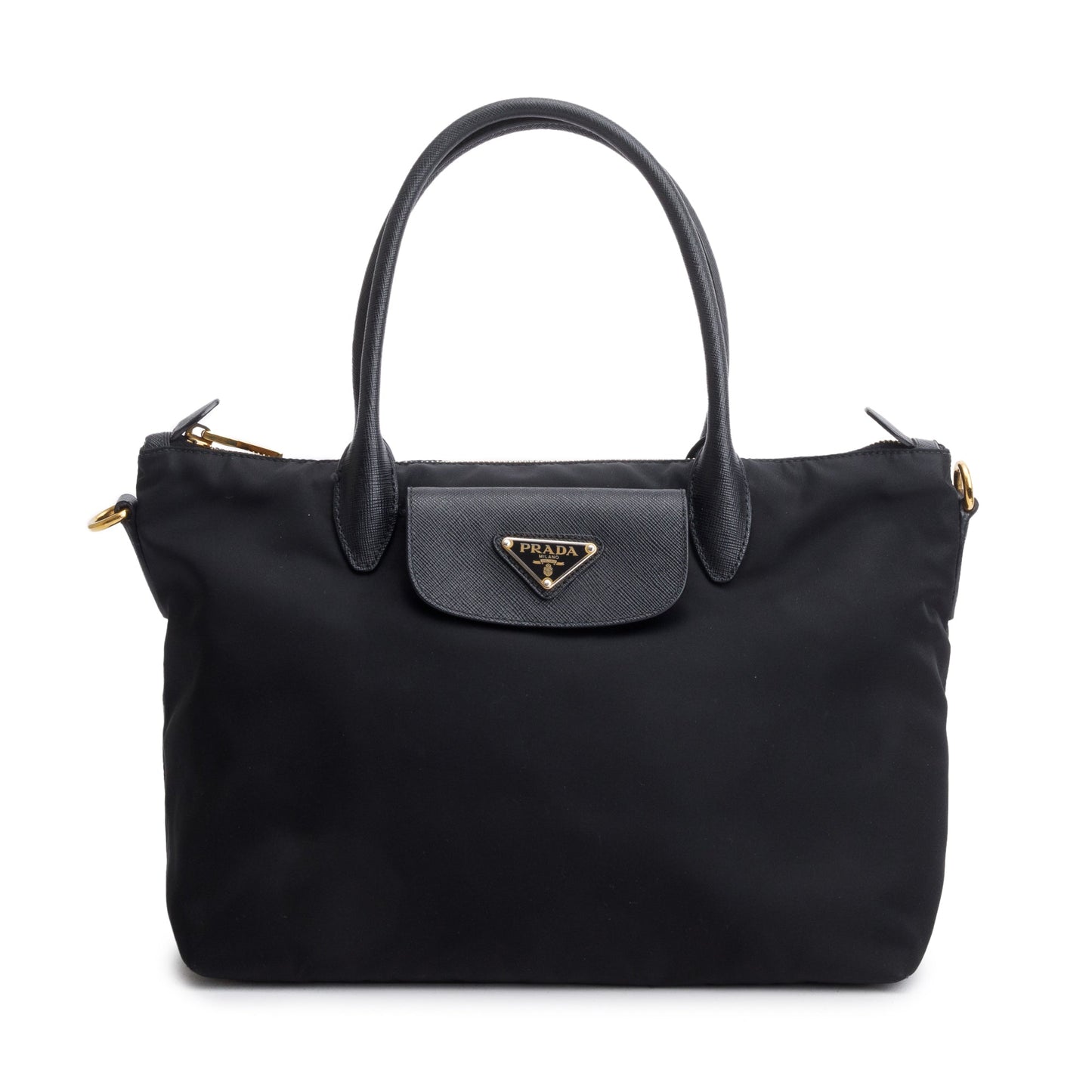 Prada Black Saffiano-Trimmed Tessuto Nylon Handle Tote