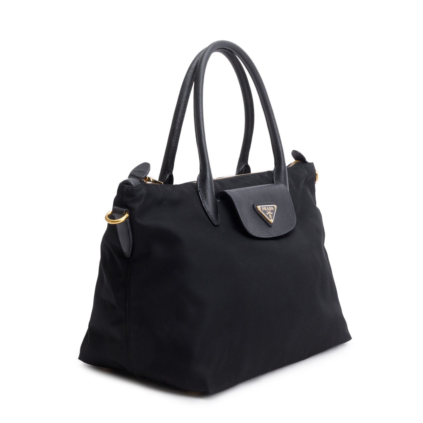 Prada Black Saffiano-Trimmed Tessuto Nylon Handle Tote