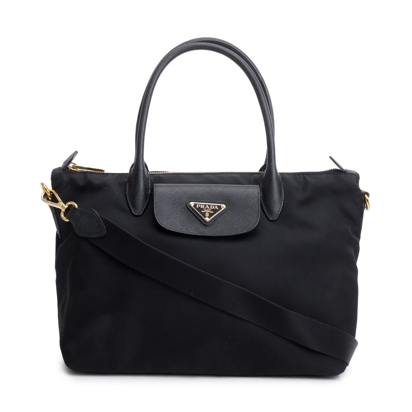 Prada Black Saffiano-Trimmed Tessuto Nylon Handle Tote