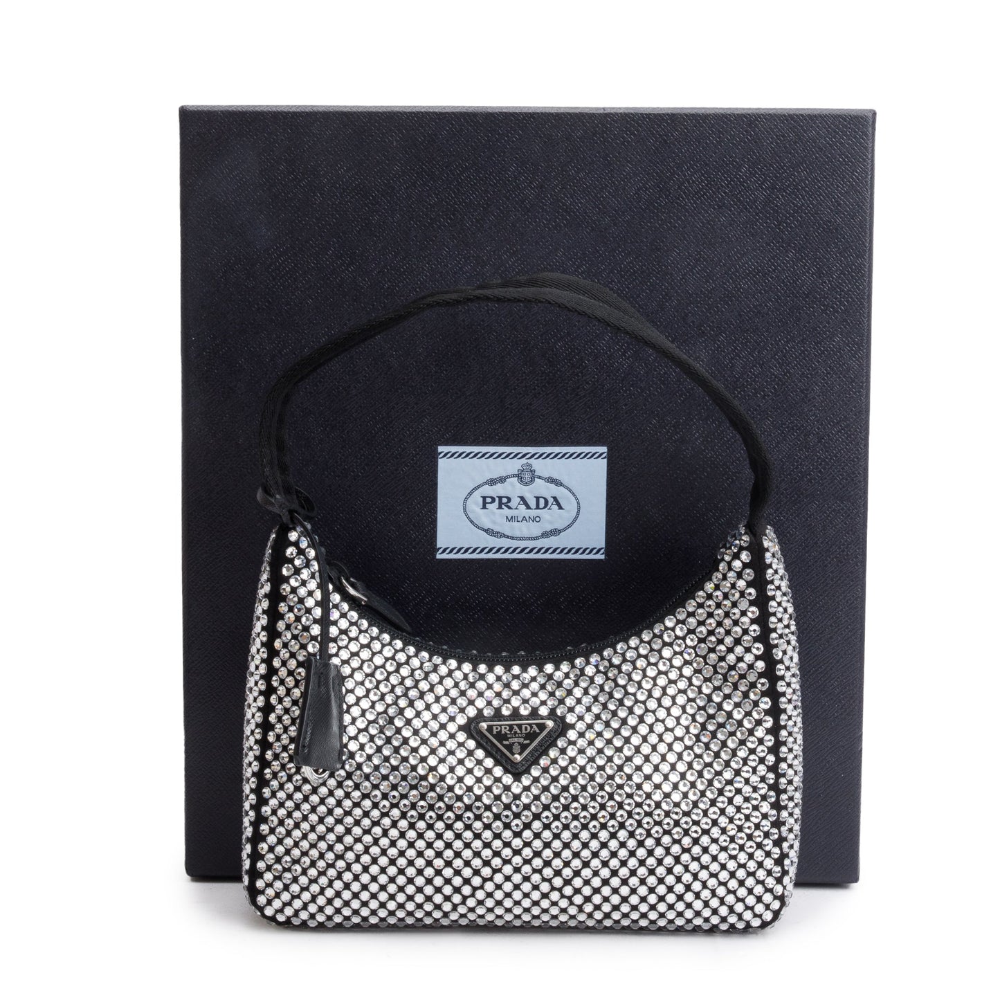 Prada Black Satin Crystal Re-Edition 2000 Mini Bag