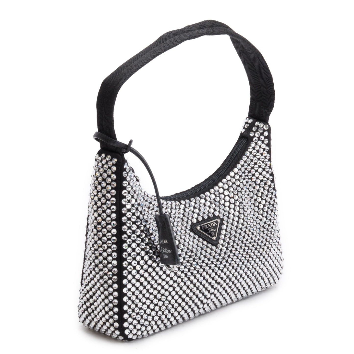 Prada Black Satin Crystal Re-Edition 2000 Mini Bag