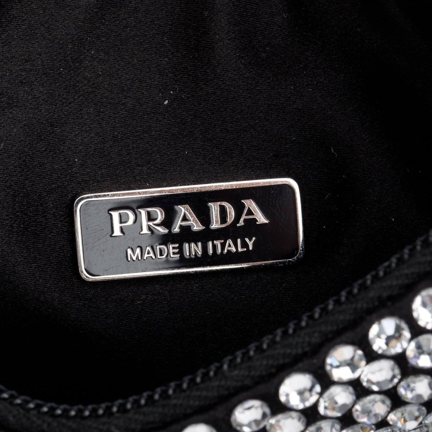 Prada Black Satin Crystal Re-Edition 2000 Mini Bag