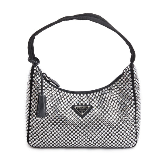 Prada Black Satin Crystal Re-Edition 2000 Mini Bag