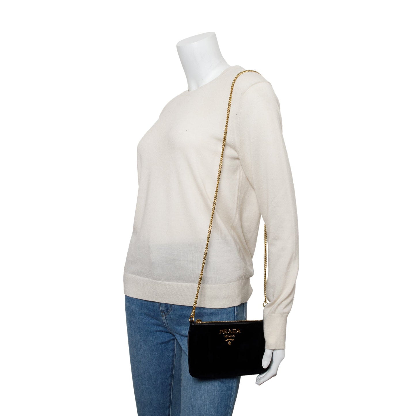 Prada Black Velluto Chain Clutch