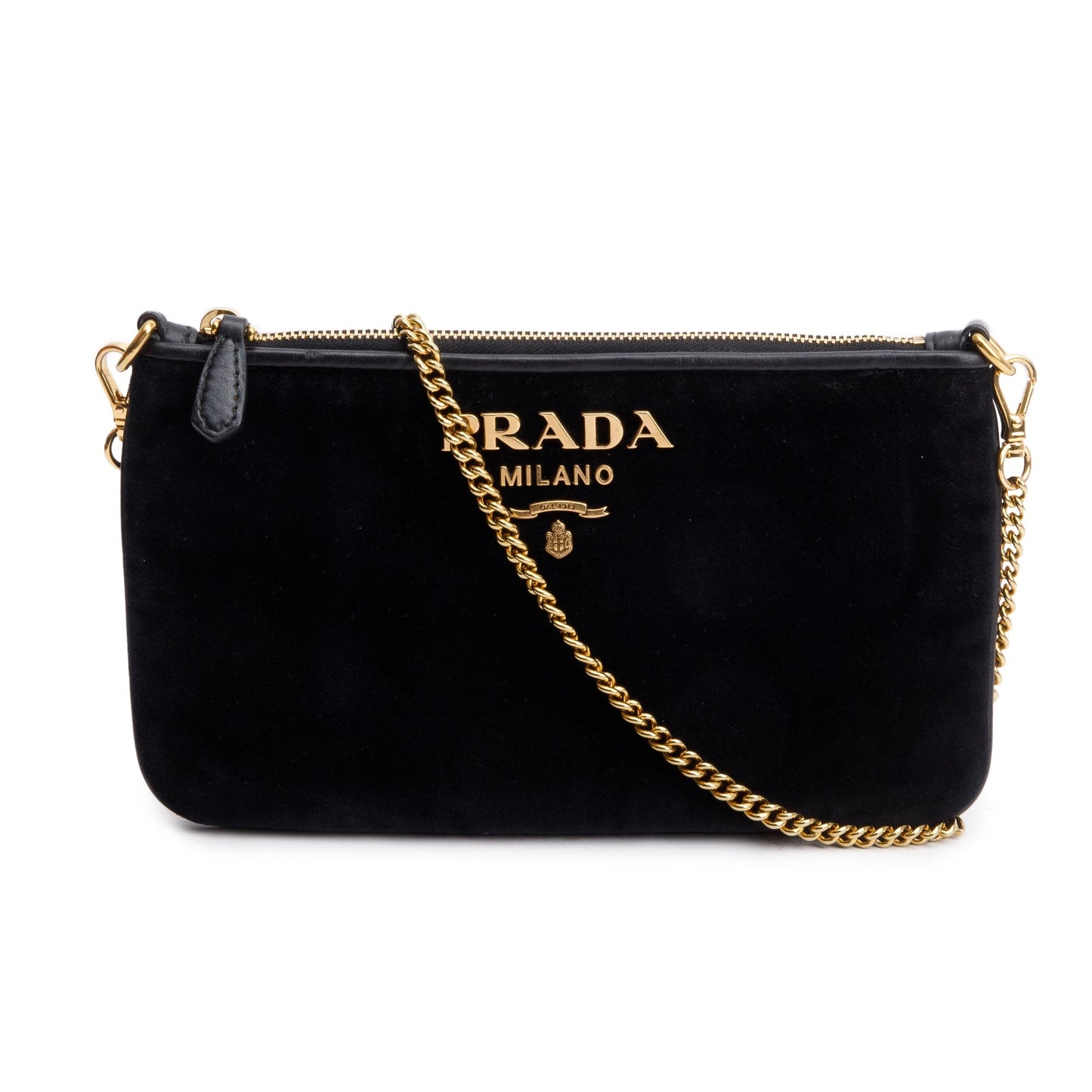 Prada Black Velluto Chain Clutch