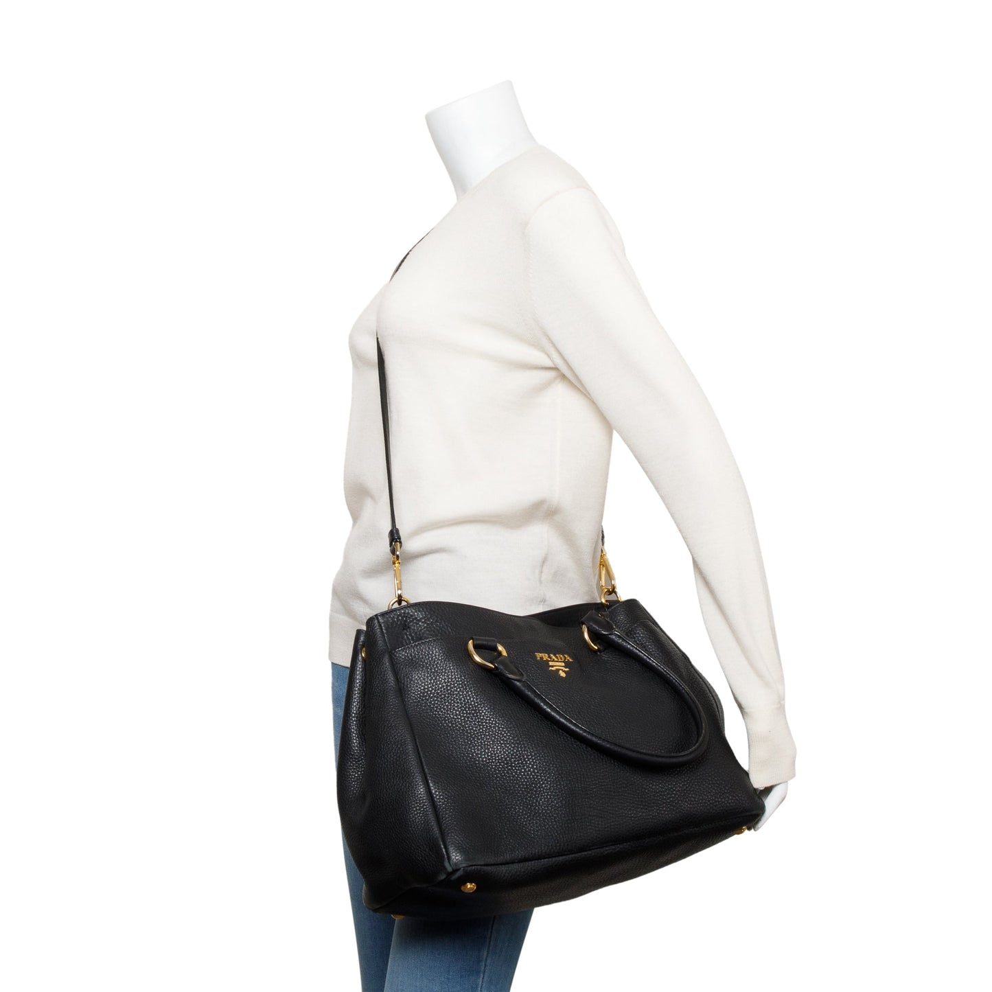 Prada Black Vitello Daino Leather Shoulder Bag