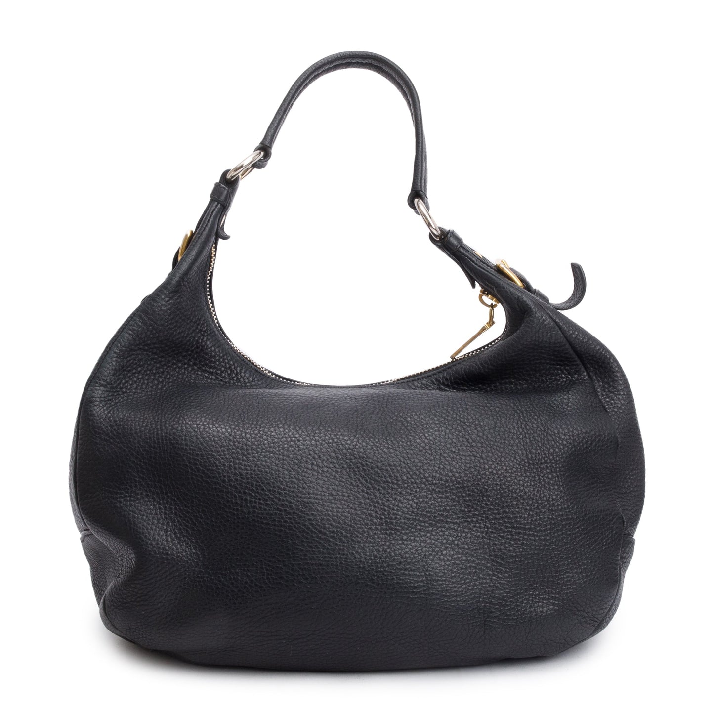 Prada Black Vitello Daino Leather Zip Top Hobo