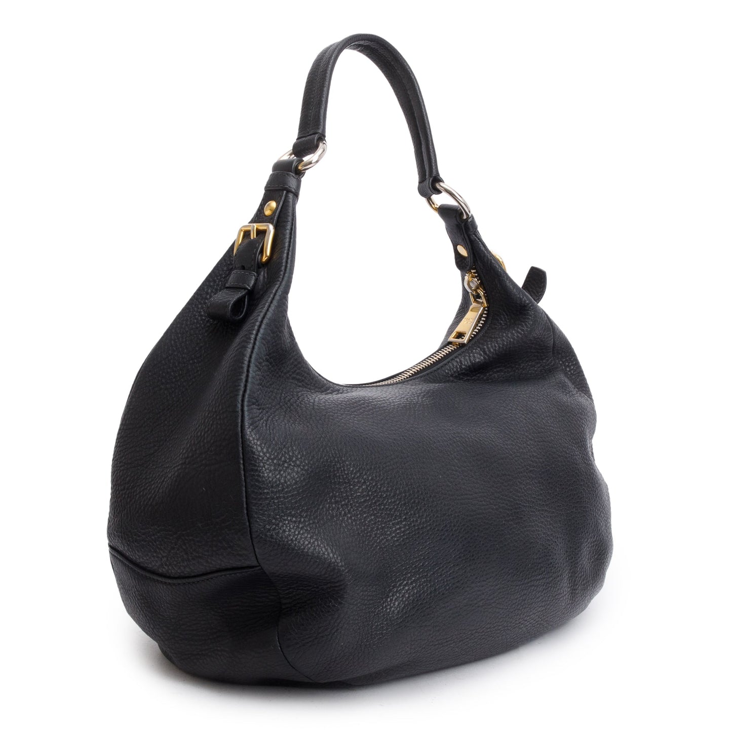 Prada Black Vitello Daino Leather Zip Top Hobo