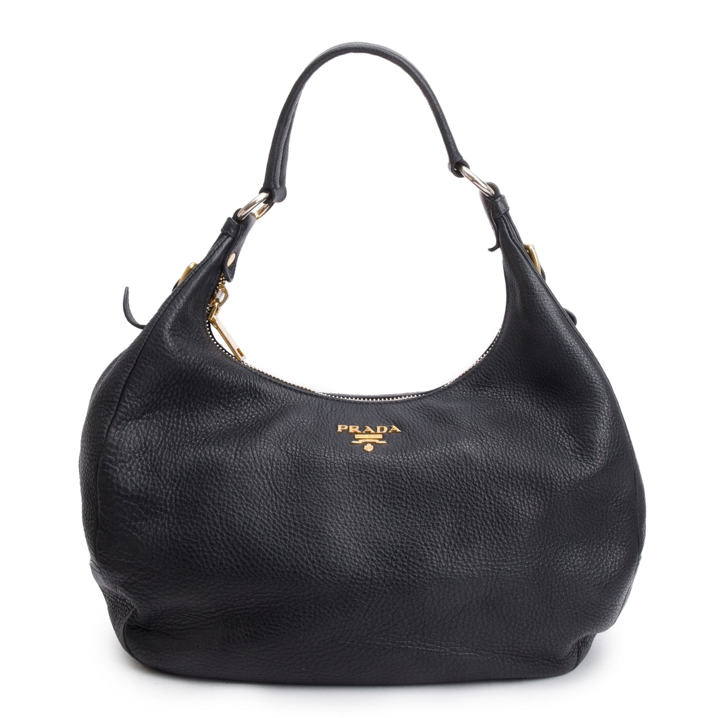 Prada Black Vitello Daino Leather Zip Top Hobo