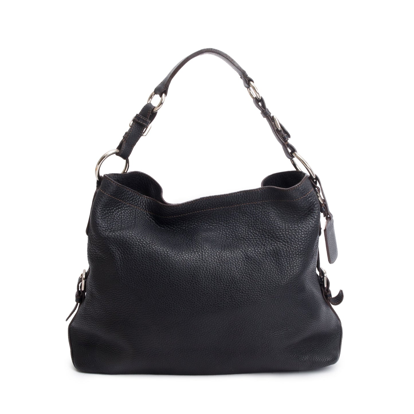 Prada Black Vitello Daino Medium Logo Hobo Bag