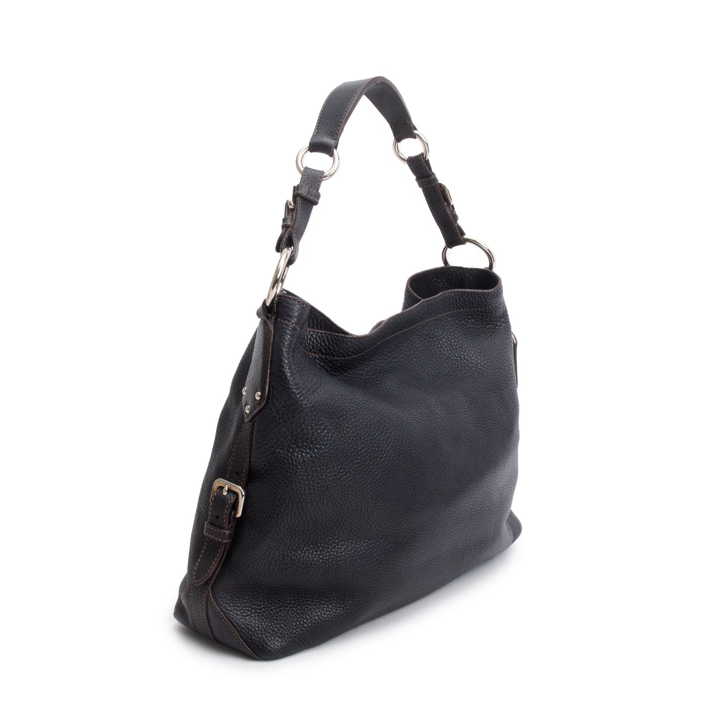 Prada Black Vitello Daino Medium Logo Hobo Bag