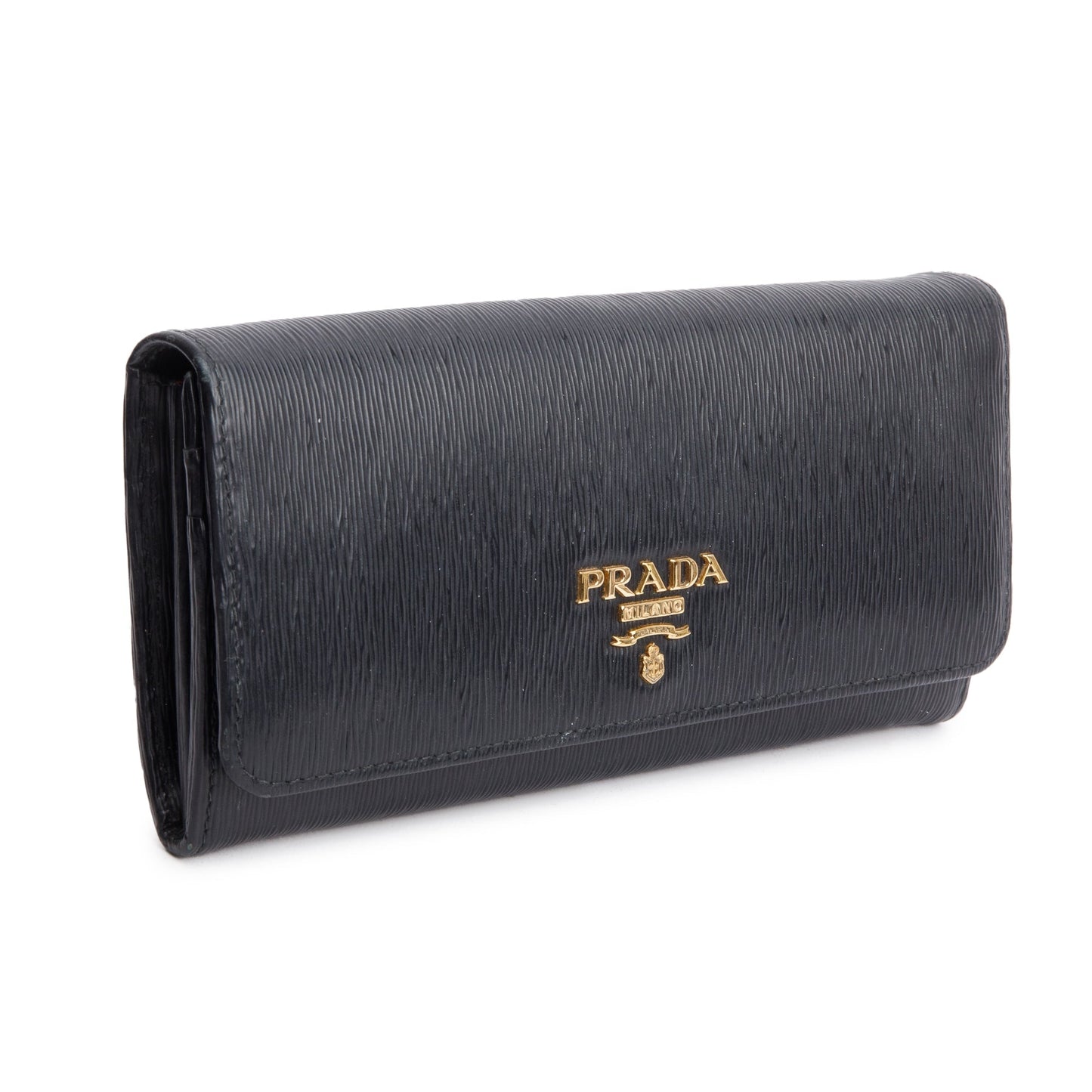 Prada Black Vitello Move Leather Continental Wallet