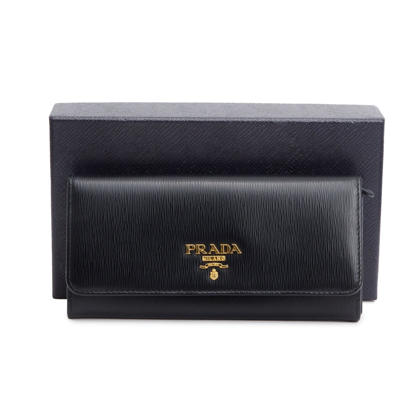 Prada Black Vitello Move Leather Continental Wallet