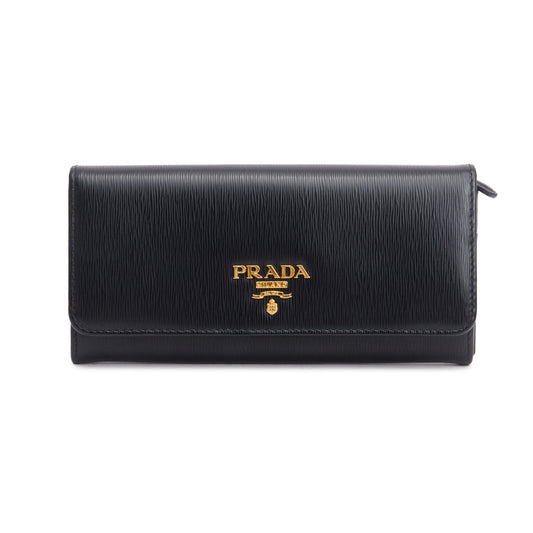 Prada Black Vitello Move Leather Continental Wallet