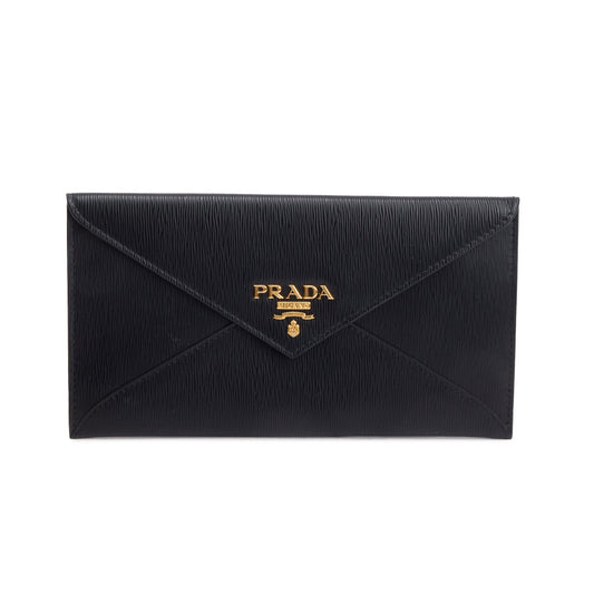 Prada Black Vitello Move Leather Envelope Wallet