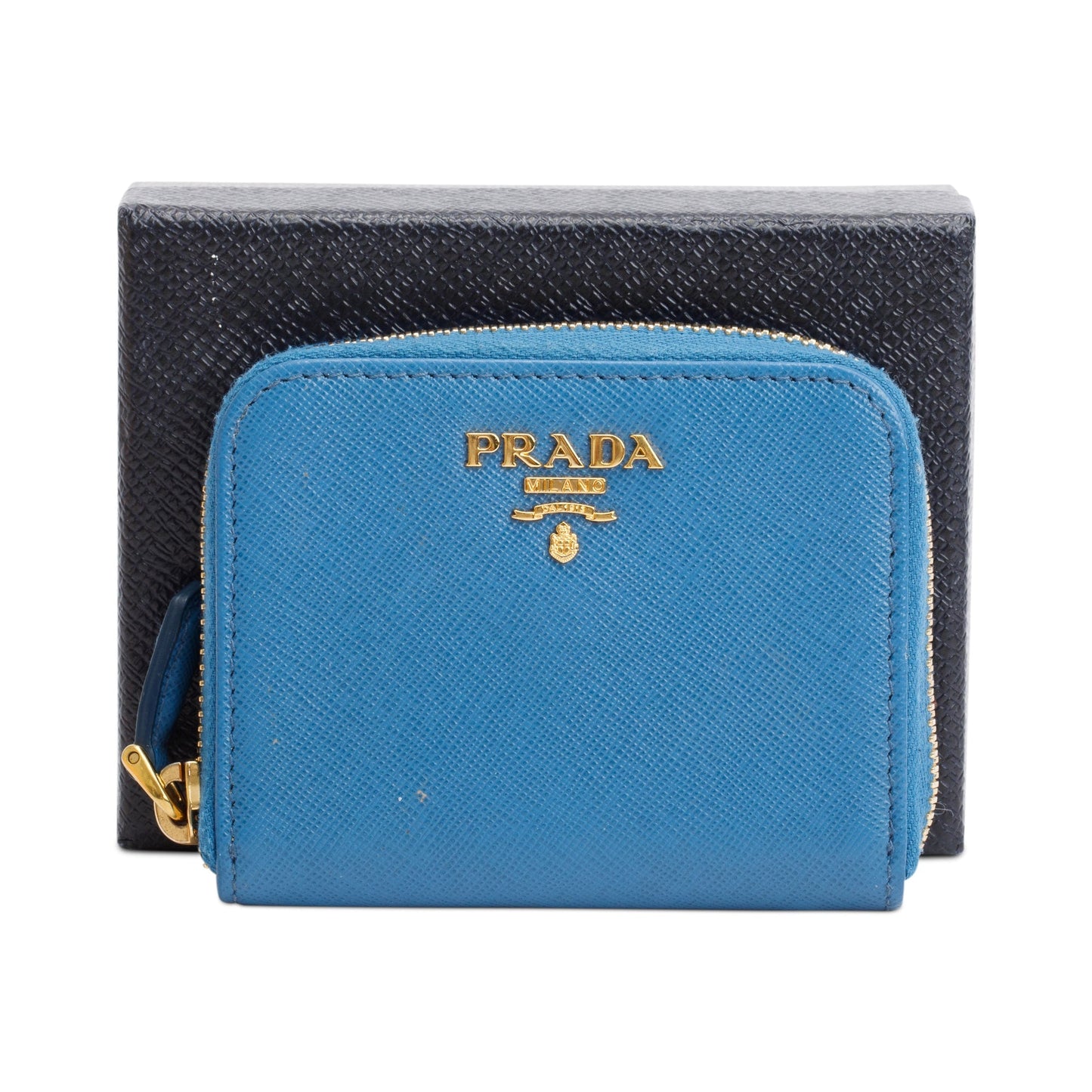 Prada Blue Saffiano Metal Zippy Coin Purse