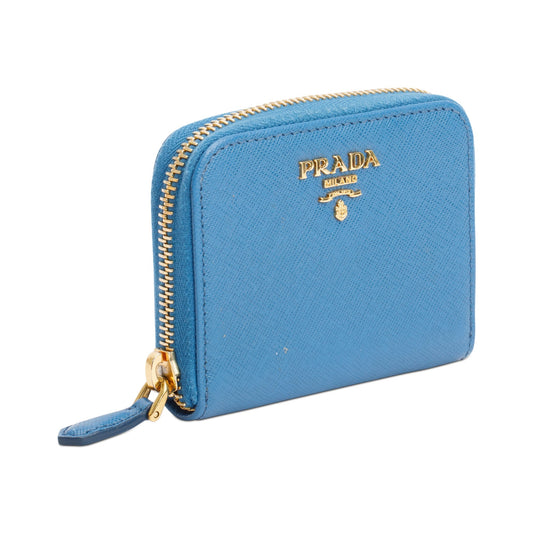 Prada Blue Saffiano Metal Zippy Coin Purse