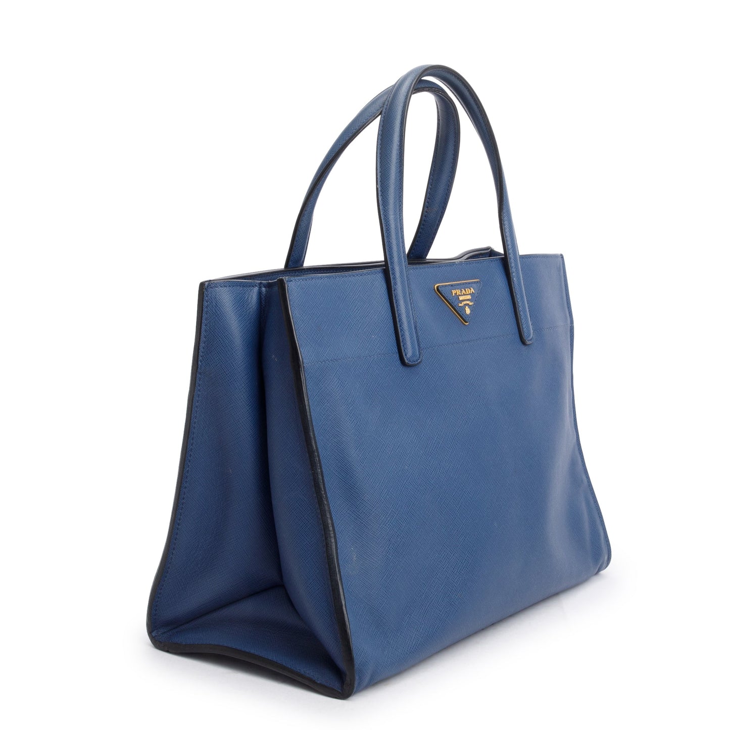 Prada Blue Saffiano Soft Leather Top Handle Tote