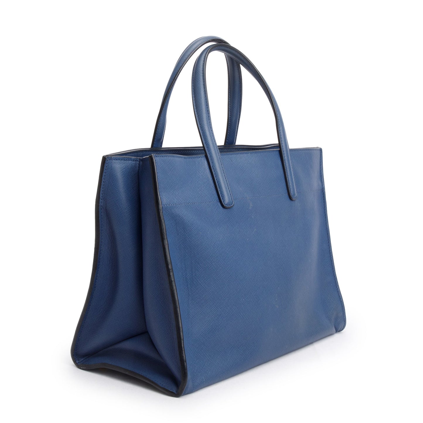 Prada Blue Saffiano Soft Leather Top Handle Tote