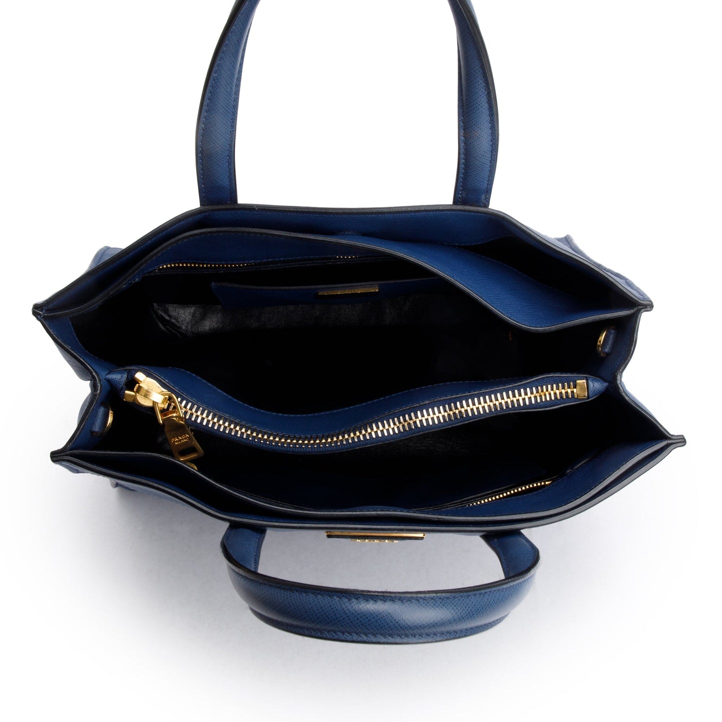 Prada Blue Saffiano Soft Leather Top Handle Tote