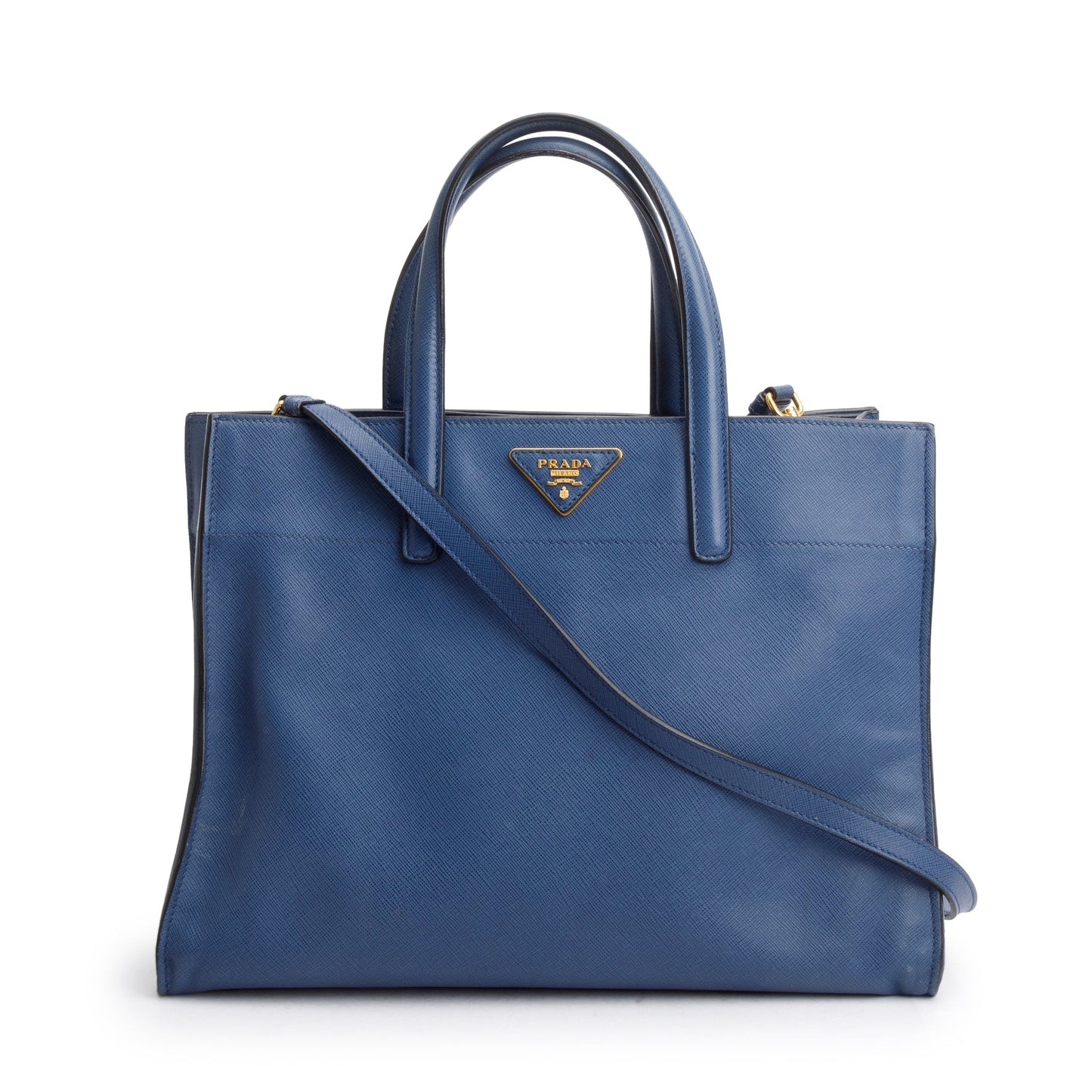 Prada Blue Saffiano Soft Leather Top Handle Tote