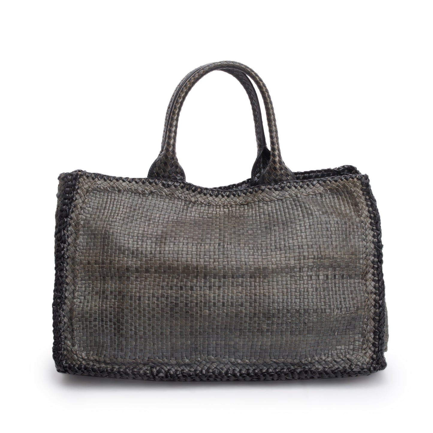 Prada Grey Madras Woven Medium Tote