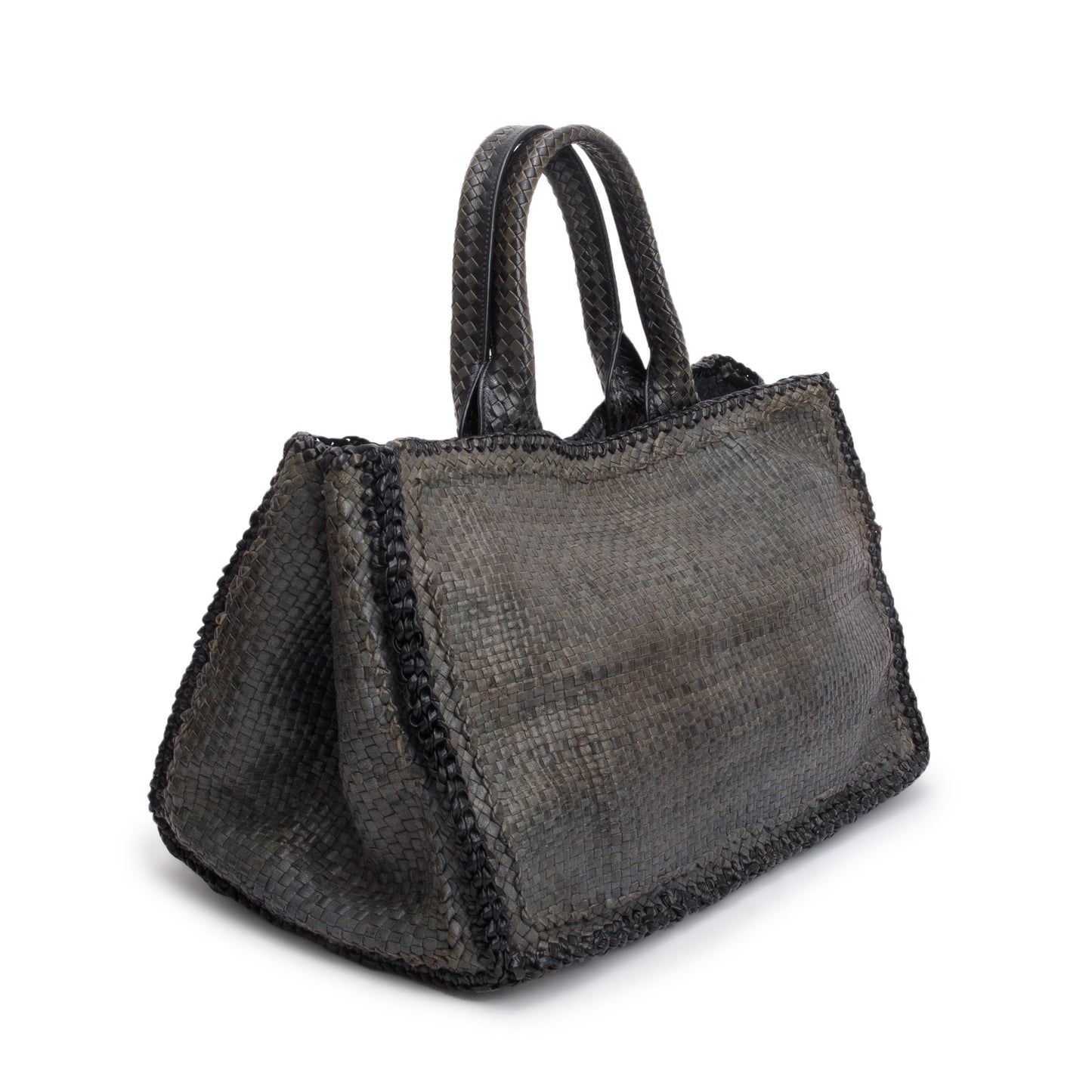 Prada Grey Madras Woven Medium Tote