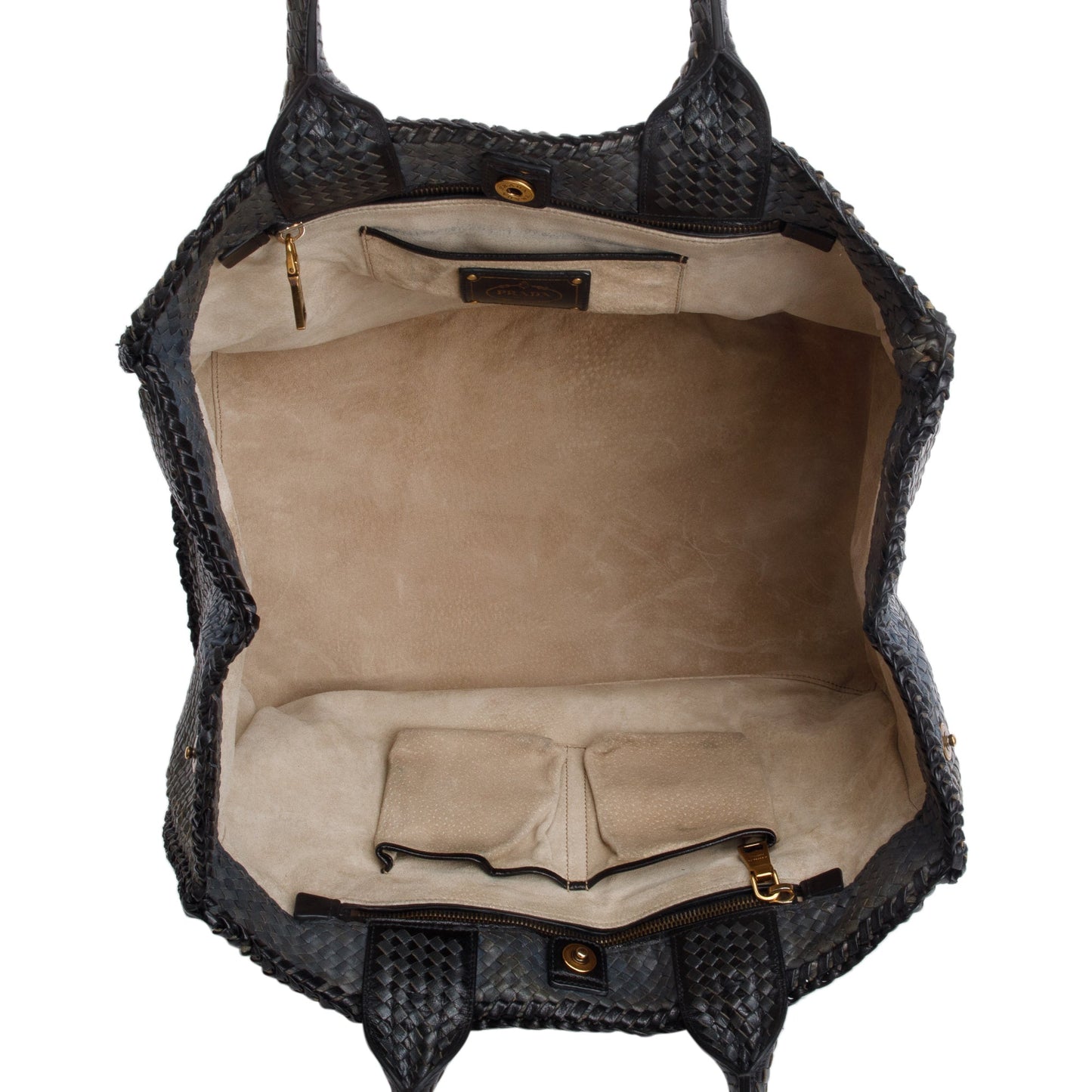 Prada Grey Madras Woven Medium Tote