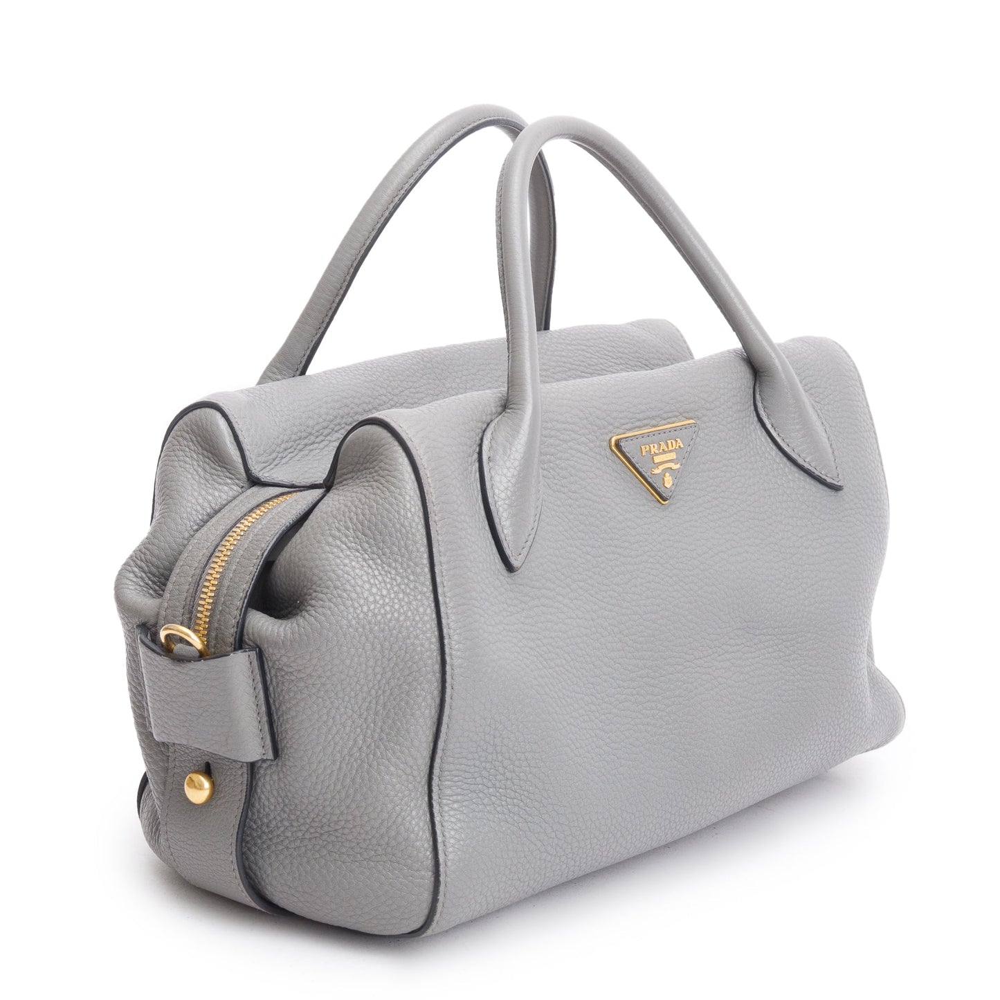 Prada Grey Vitello Daino Leather Baulleto Tote