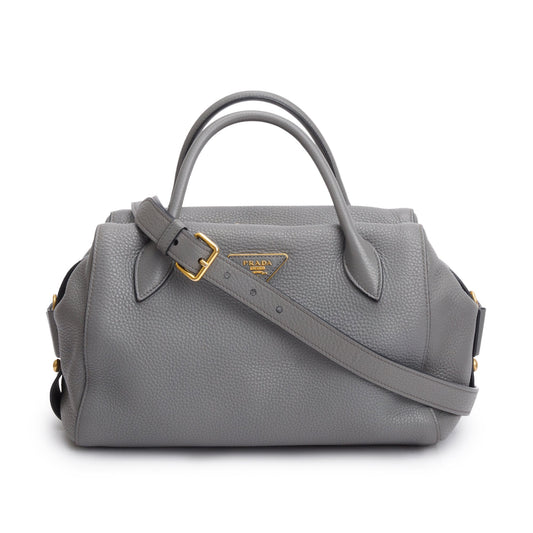 Prada Grey Vitello Daino Leather Baulleto Tote