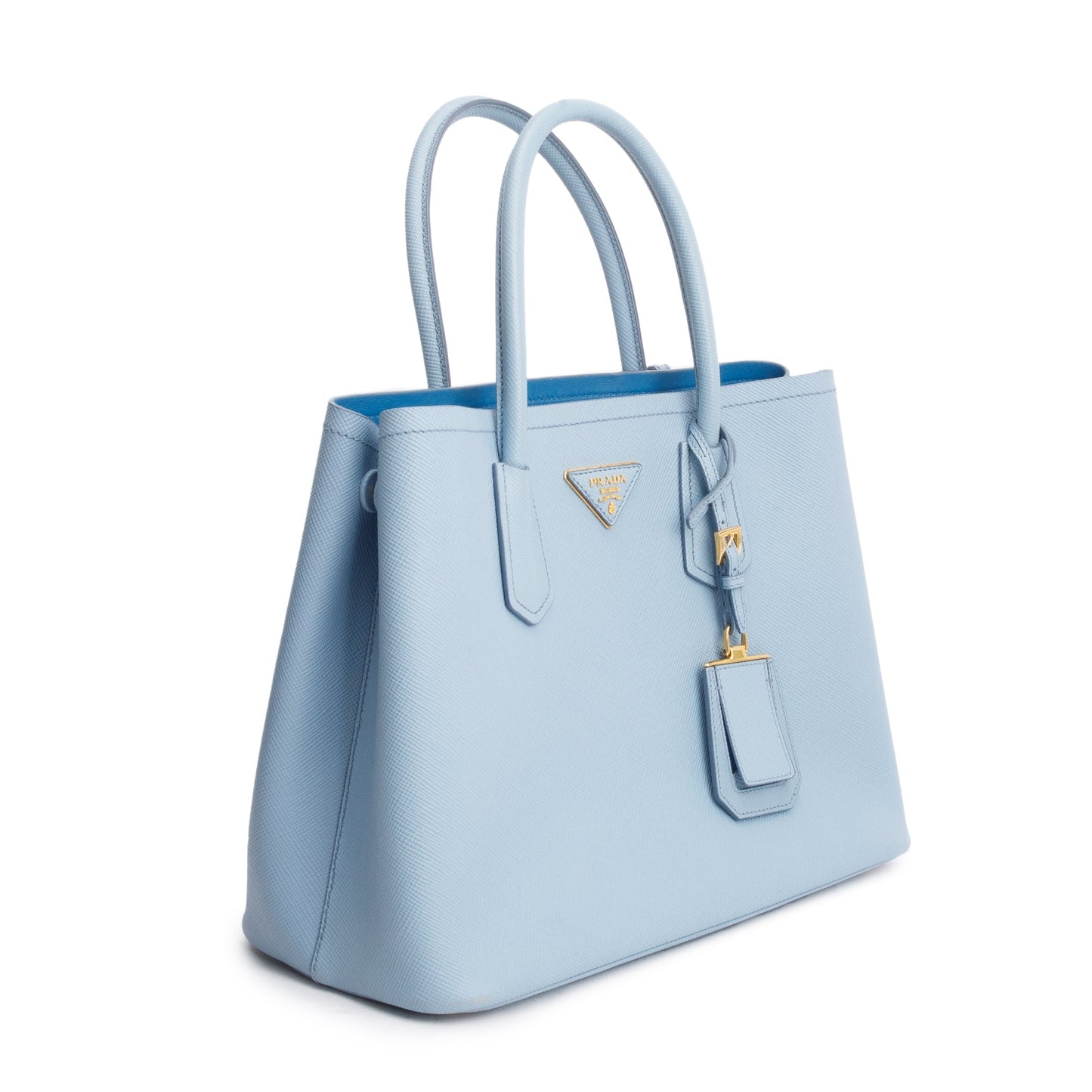 Prada Light Blue Saffiano Lux Medium Cuir Double Tote
