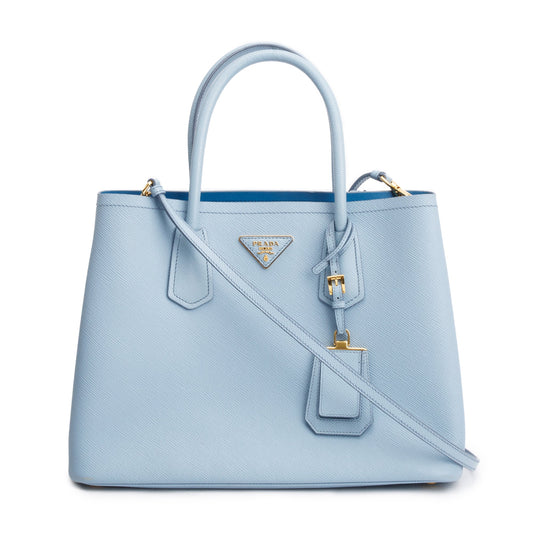 Prada Light Blue Saffiano Lux Medium Cuir Double Tote