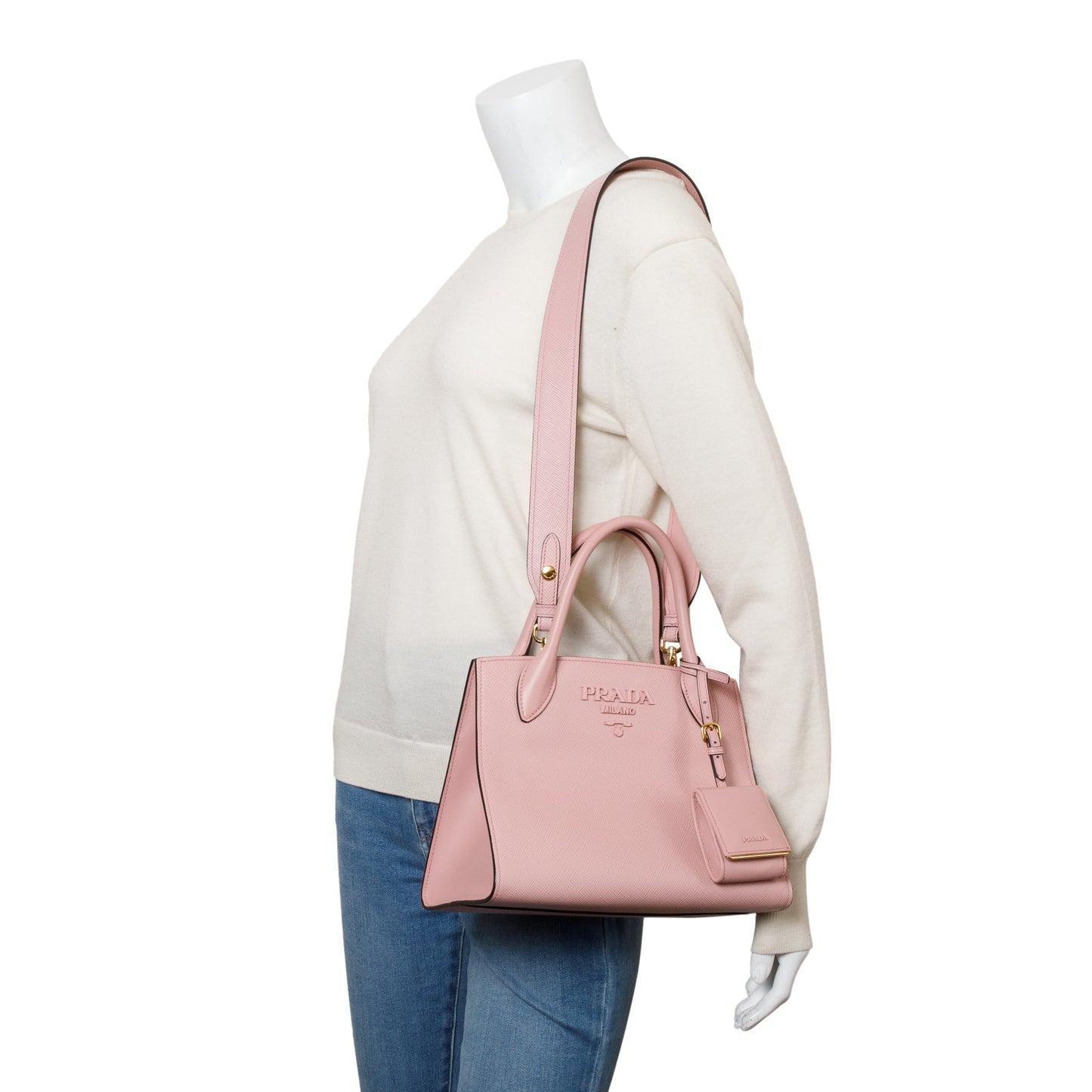 Prada Pink Saffiano Lux Small Monochrome Top Handle Tote