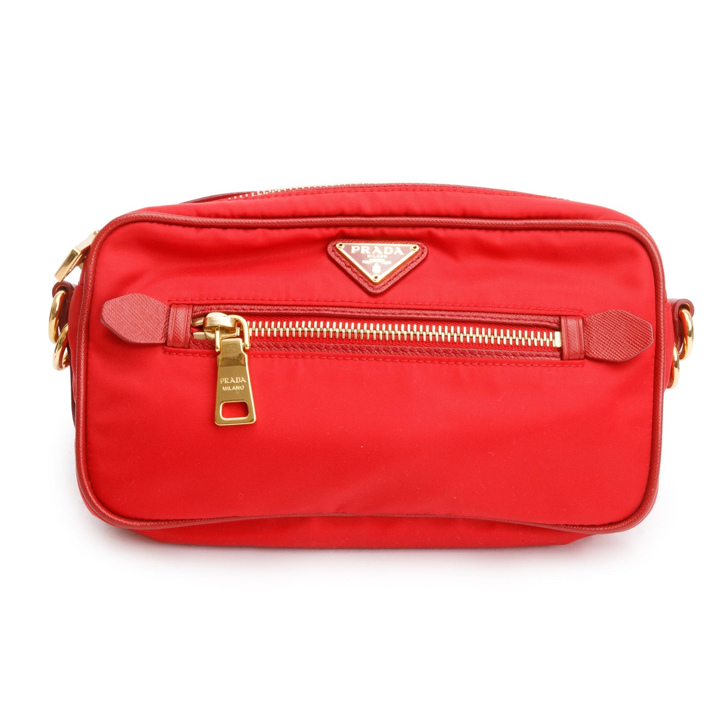 Prada Red Saffiano-Trimmed Tessuto Nylon Camera Crossbody Bag