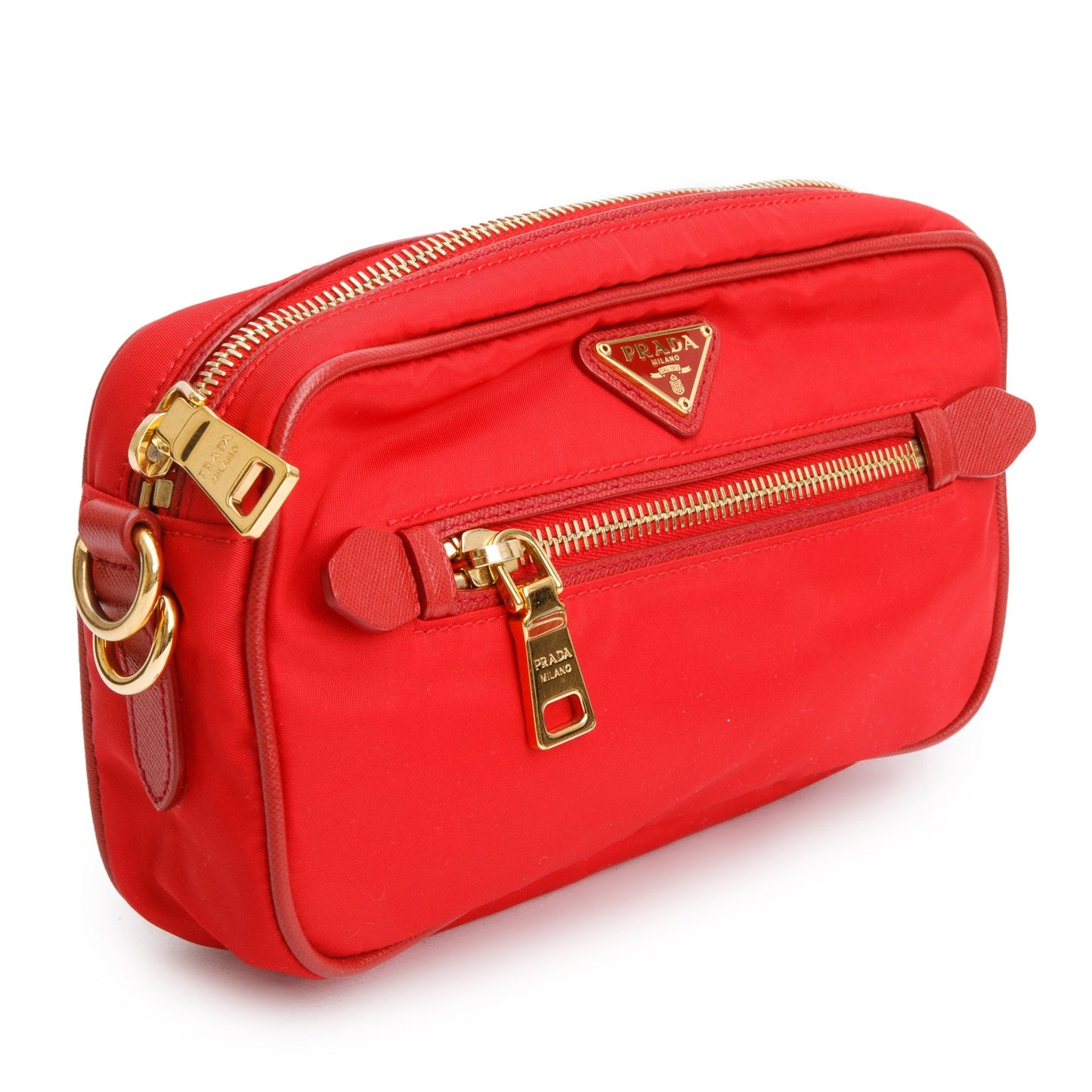 Prada Red Saffiano-Trimmed Tessuto Nylon Camera Crossbody Bag