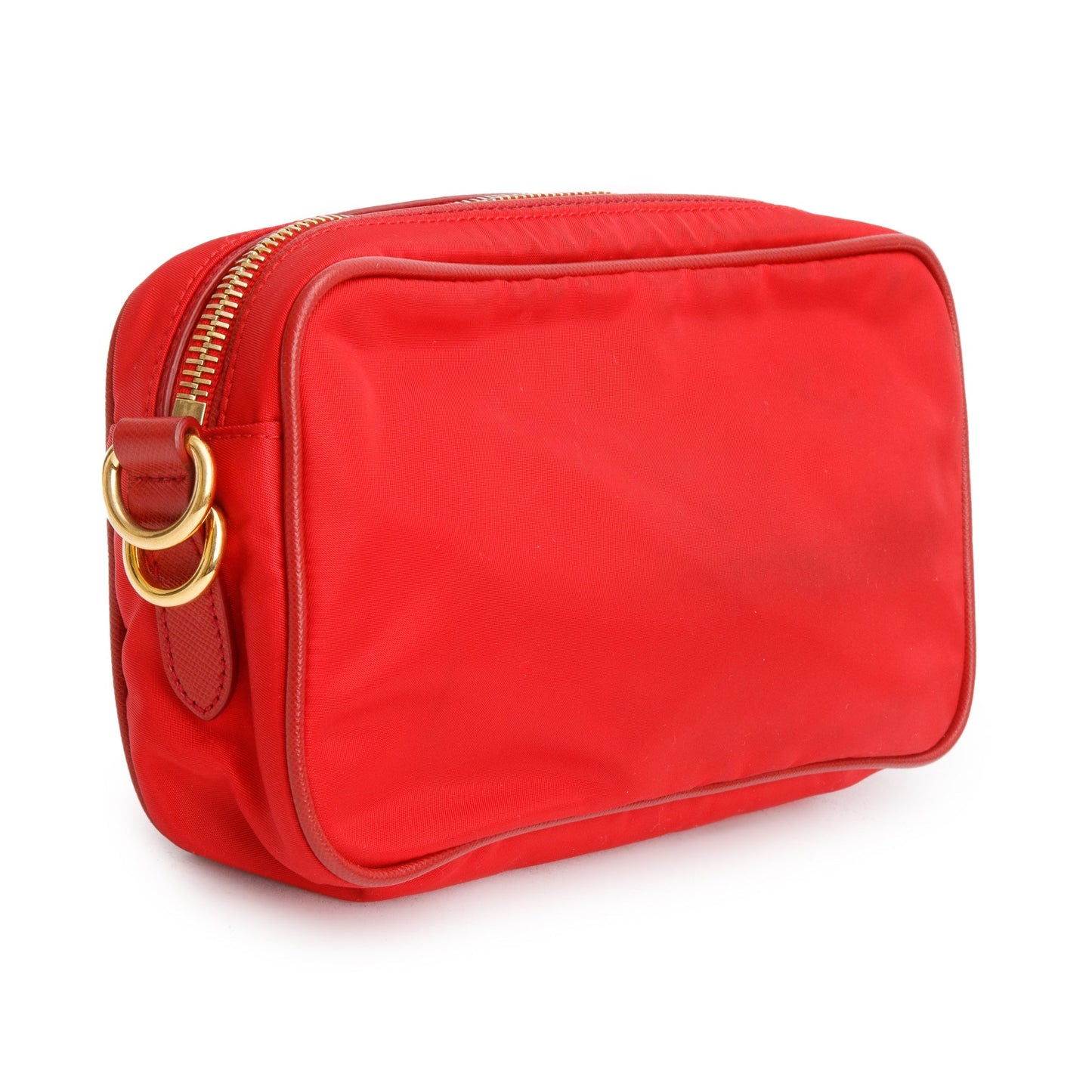 Prada Red Saffiano-Trimmed Tessuto Nylon Camera Crossbody Bag