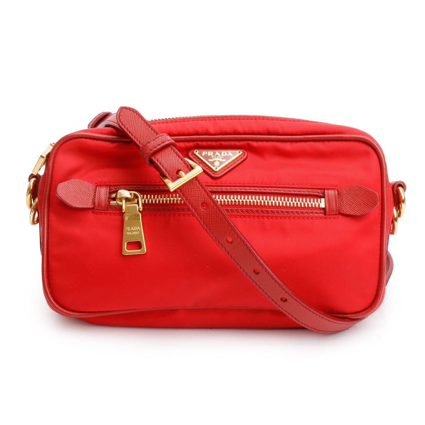 Prada Red Saffiano-Trimmed Tessuto Nylon Camera Crossbody Bag