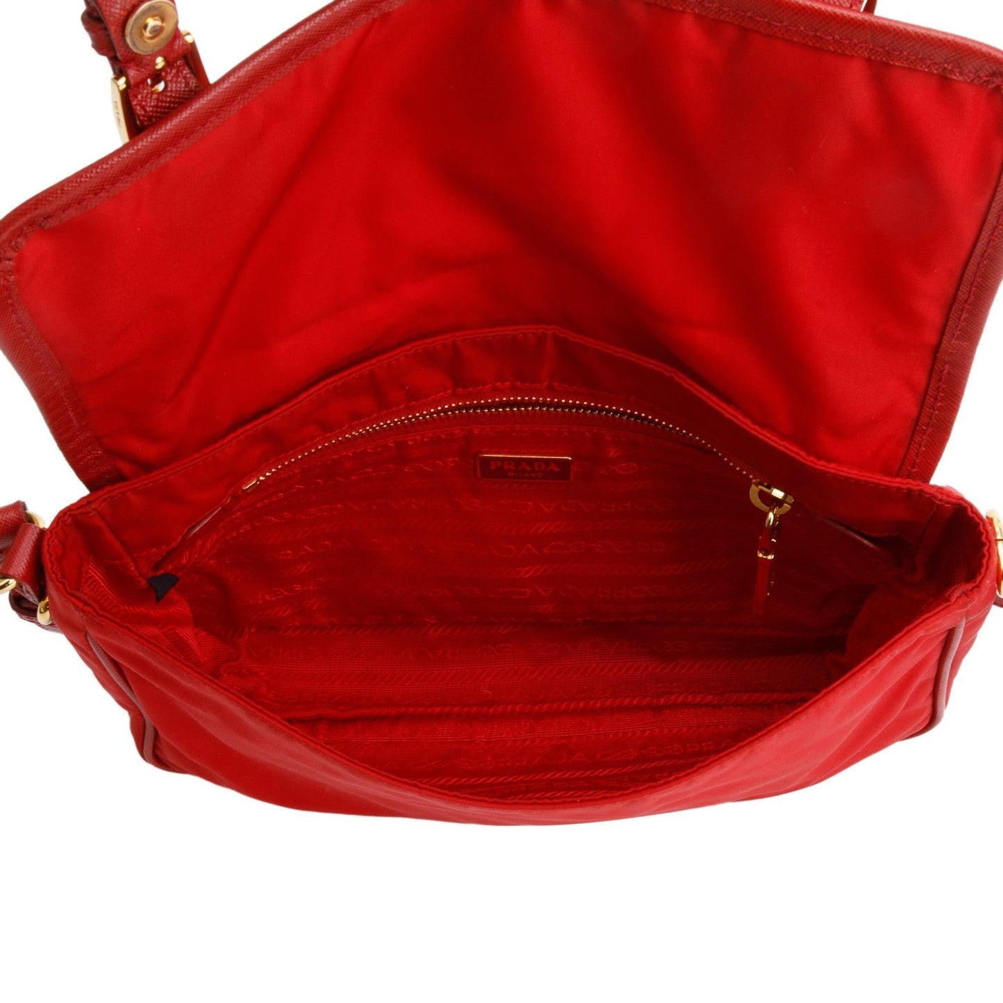 Prada Red Saffiano-Trimmed Tessuto Nylon Double Buckle Crossbody Bag
