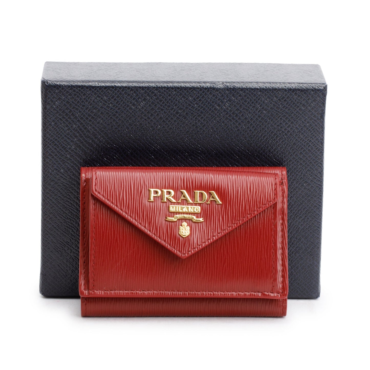 Prada Red Vitello Move Leather Compact Tri-Fold Wallet