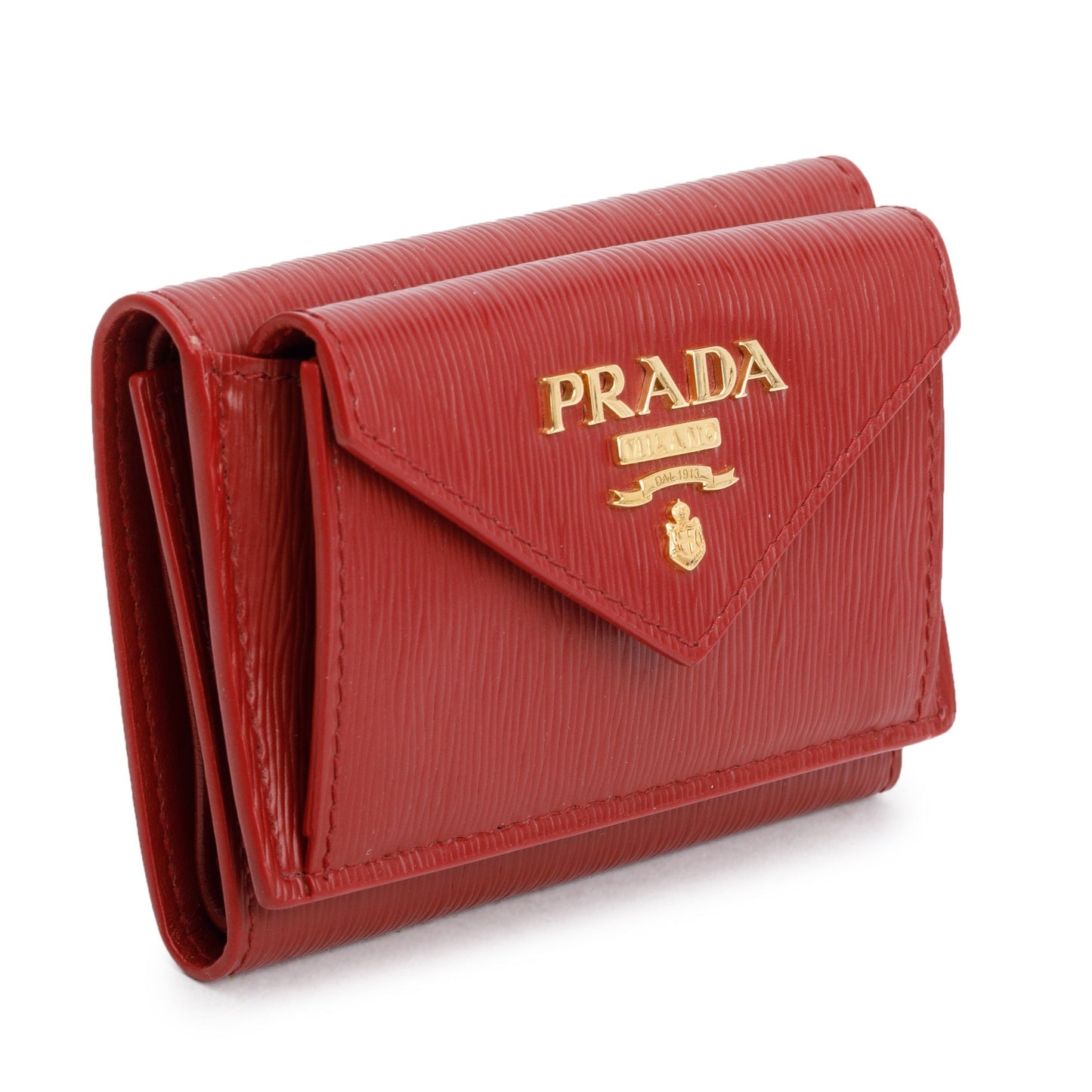 Prada Red Vitello Move Leather Compact Tri-Fold Wallet