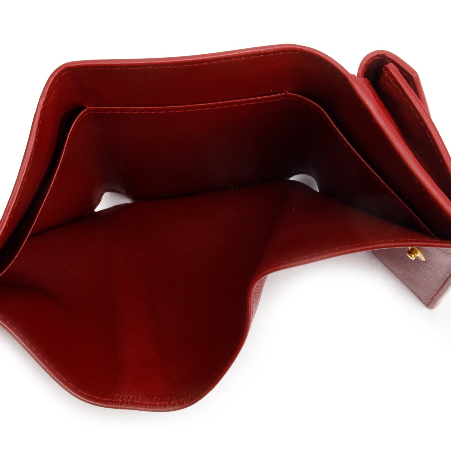 Prada Red Vitello Move Leather Compact Tri-Fold Wallet