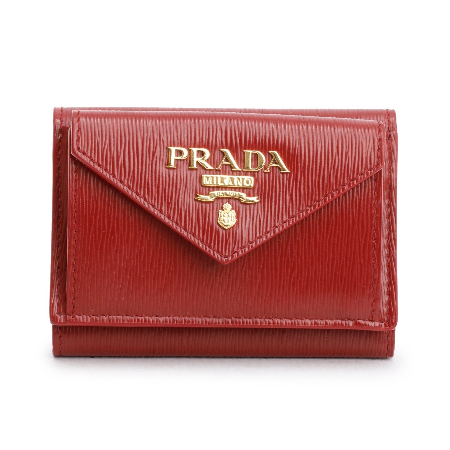 Prada Red Vitello Move Leather Compact Tri-Fold Wallet