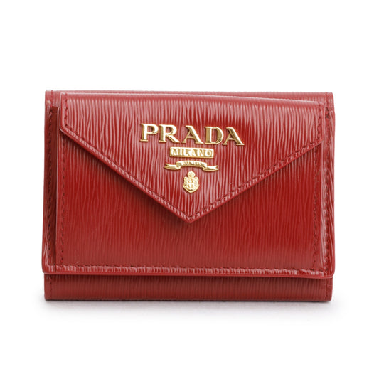 Prada Red Vitello Move Leather Compact Tri-Fold Wallet