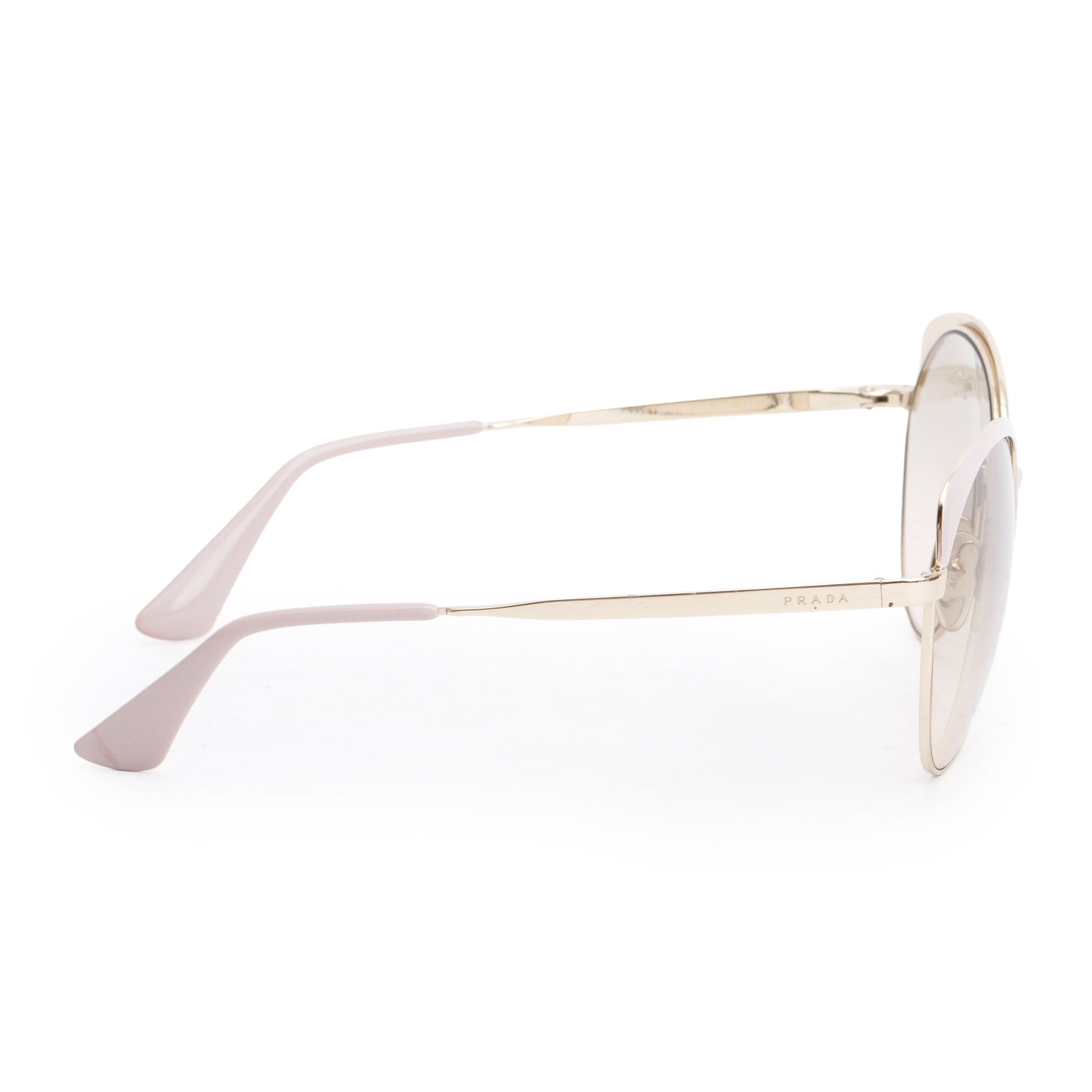 Prada SPR 54S Gold Tone Metal Pink Acetate Round Sunglasses