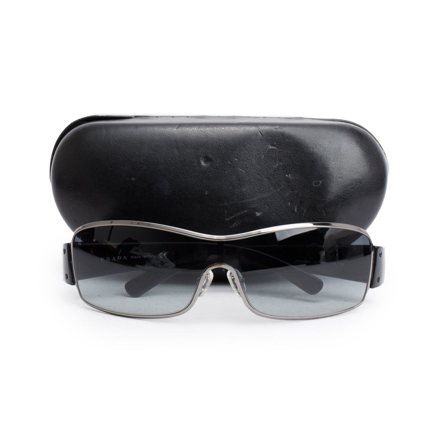 Prada SPS 52ES Black Acetate Linea Rosa Shield Sunglasses